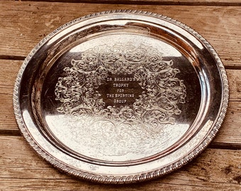 Vintage Round Silver Tray, Wm A. Rogers Silver, inscribed “Dr. Ballard’s" Trophy, for serving, wall hanging, decor, collection, award, gift