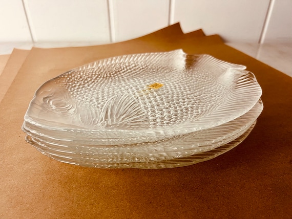 Lot De 6 Assiettes à Poisson Arcoroc – Verre Transparent, Made In France, Vintage