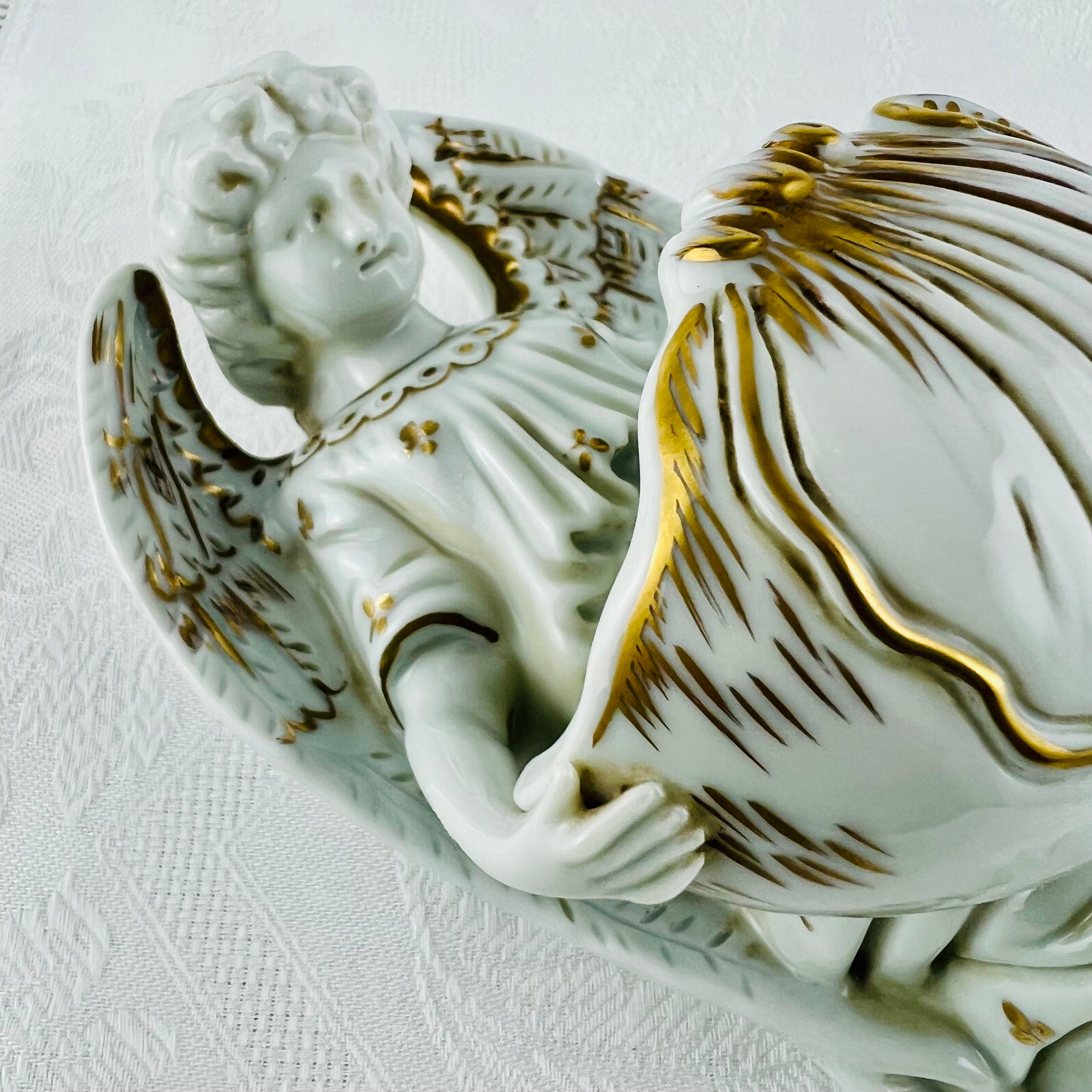 Vintage Capodimonte Angel Font for Holy Water, Gold Trim, Hand