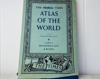 Vtg 1959 The Times Atlas of the World Vol. II Southwest Asia & Russia, 122 lithograph maps, Mid Century Edition, edited by John Bartholomew