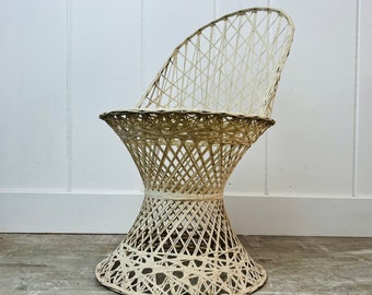 Vintage Retro Modern Metal and Rattan Peacock chair, Outdoor furniture, woven children’s chair, plant stand, home decor, holiday decor, gift