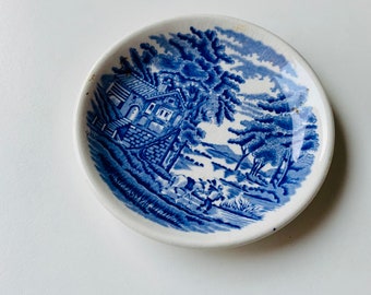 Vintage Small Woodsware Plate, Enoch Woods & Son Flow Blue Trinket Dish, Woods Son Pin Dish, blue and white transferware small plate