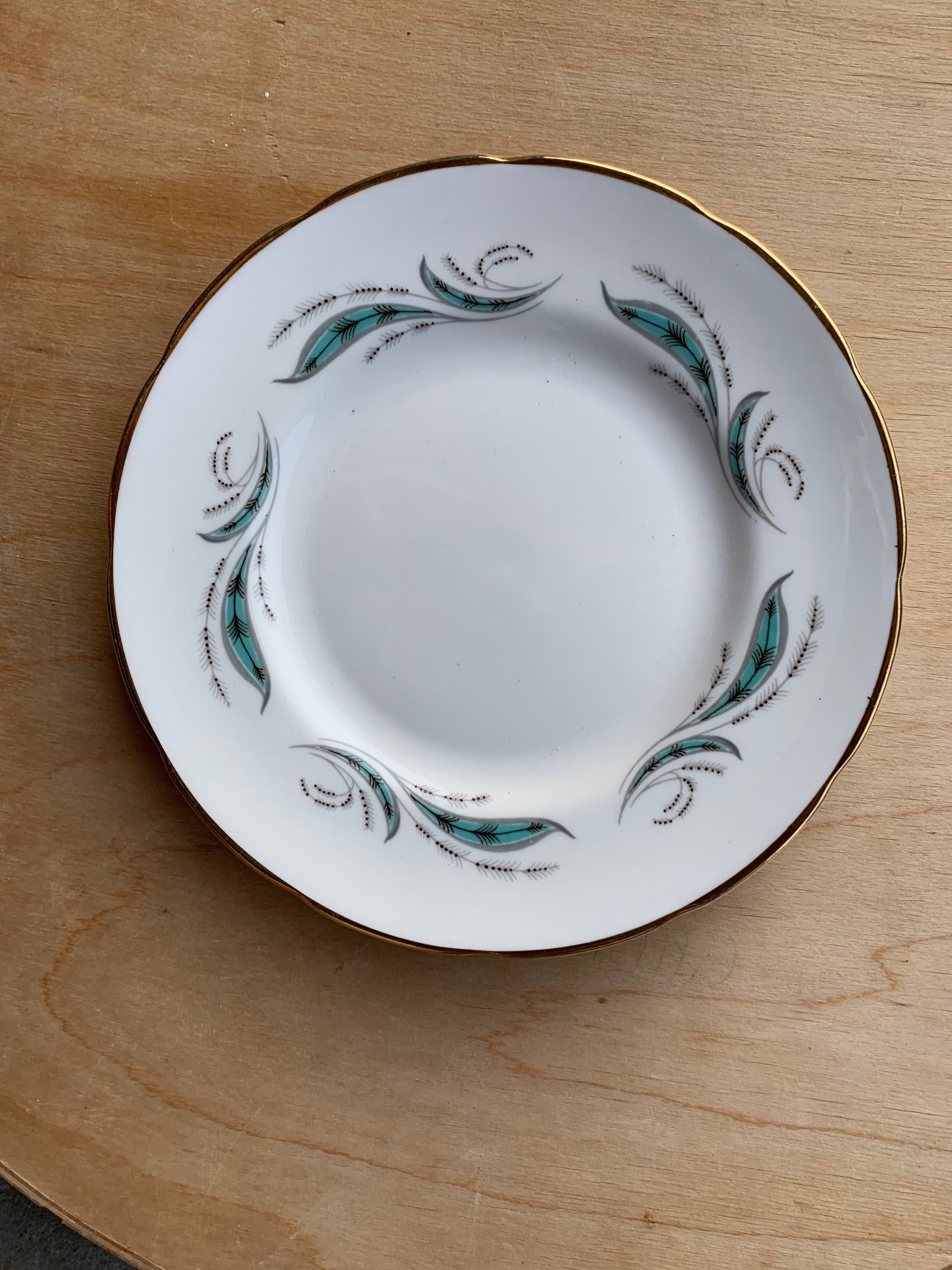 Vintage Foley Bone China Plate, Pine Spray Pattern, Gold Trim, Mid ...