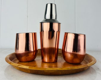 Copper Cocktail Shaker with matching glasses, barware, Moscow Mule set, bar cart, gift for mixologist, housewarming gift