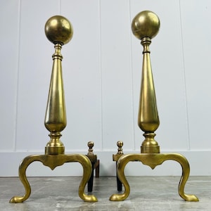 Vintage Brass Fireplace Andirons by Rostand for Fireplace Decor aka Firedogs Fireplace Accessory Firewood Holder Antique Hearth Home Decor