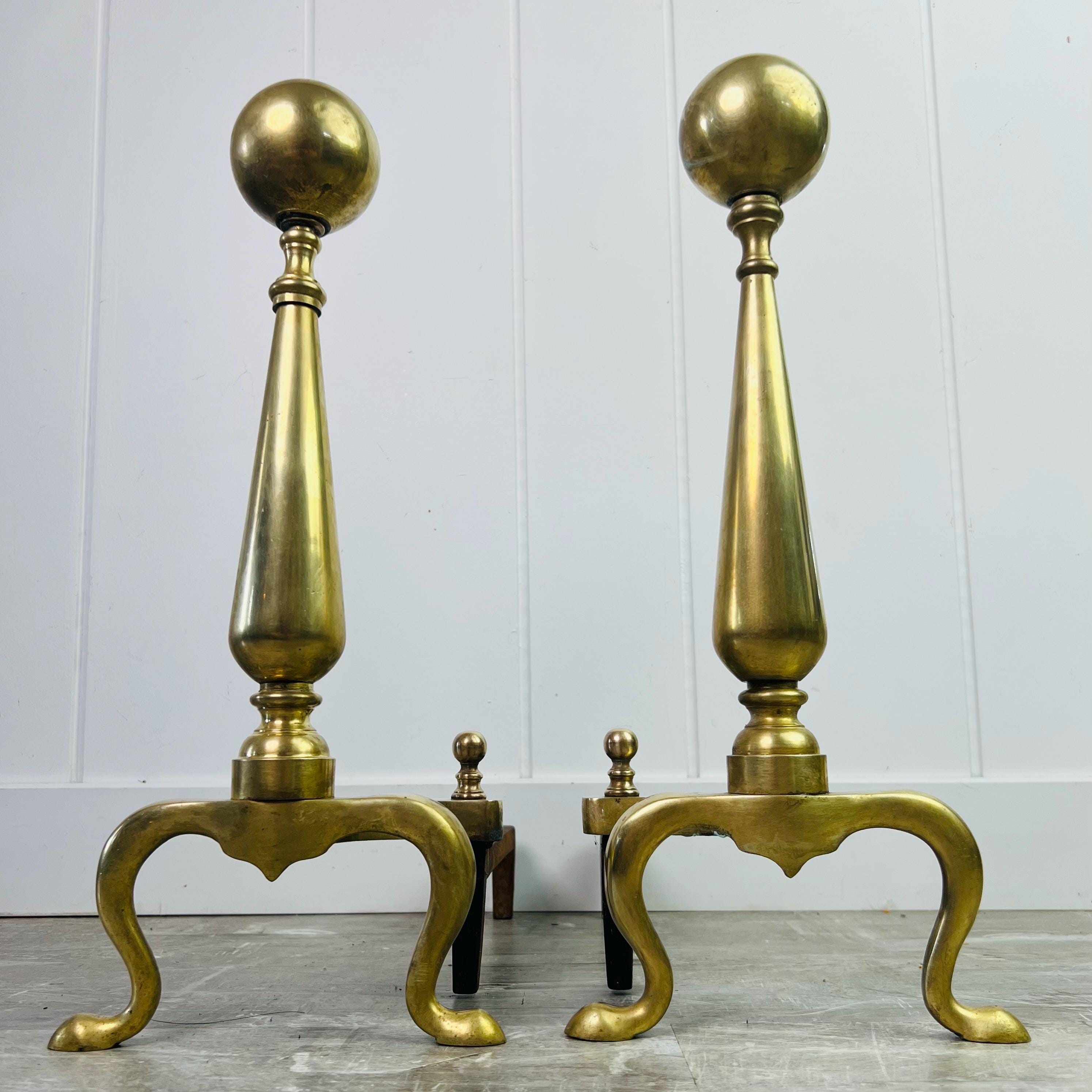 Vintage Brass Fireplace Andirons by Rostand Firedogs Log Holders