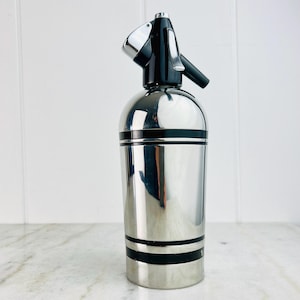 Vintage 1980s Sparklets Seltzer Bottle, stainless soda syphon, made in England barware, Collectible for decor, gift for best man, bridesmaid
