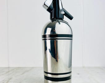 Vintage 1980s Sparklets Seltzer Bottle, stainless soda syphon, made in England barware, Collectible for decor, gift for best man, bridesmaid