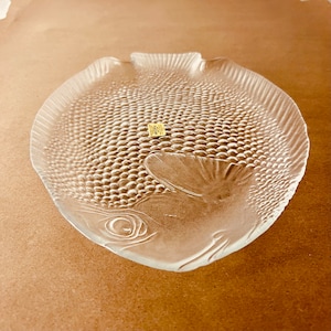 Vintage Fish Plate Set of 6, 1970s Arcoroc France, clear glass, like new, embossed, for glass dinner service, poisson, sushi, gift