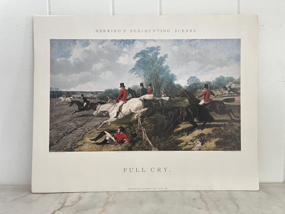 Vintage Fox Hunting Lithograph Print, John Frederick Herring Sr