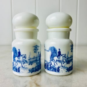 Vintage mjölkglas apoteksburkar, viktorianskt tryck, Belgien set