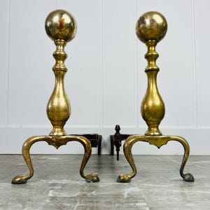 Vintage Brass Fireplace Andirons Log Holder for Fireplace Decor aka Firedogs Fireplace Accessory Firewood Holder Antique Hearth Home Decor