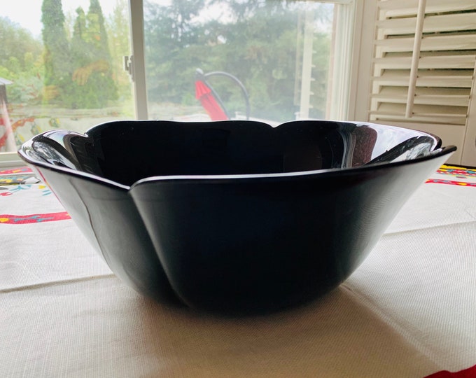 Vintage Arcoroc Black Glass Bowl, Arcopal MCM Black Salad Bowl, Made in