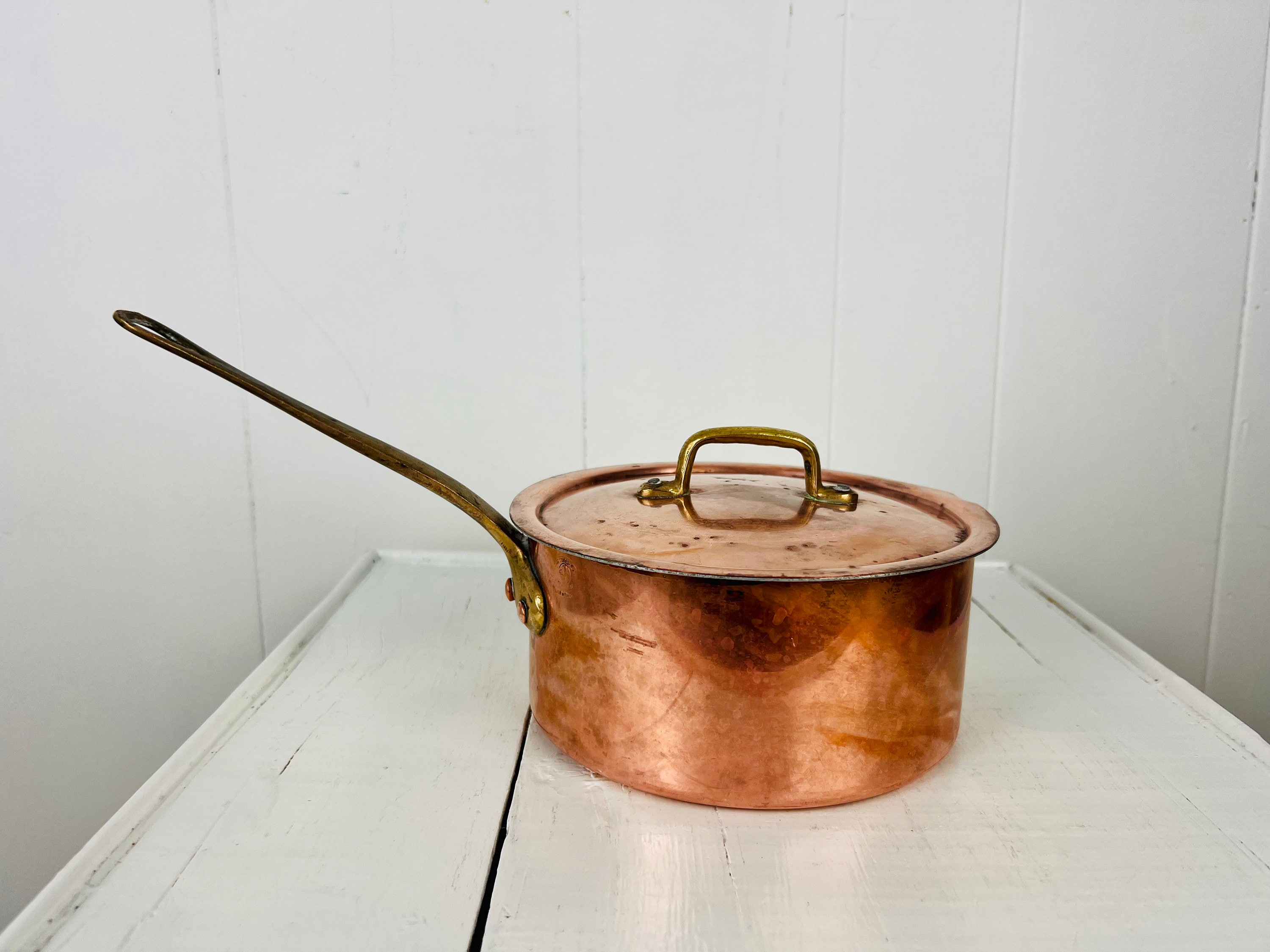 HANDMADE Pure Copper Cookware Set, Thick Double Handle Brass Handle Pot  with Lid