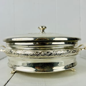 Vintage Silver Serving Dish with Handle and Lid, Essay Canada 907, Glasbake insert, EP Copper, for serving, decor, wedding, gift