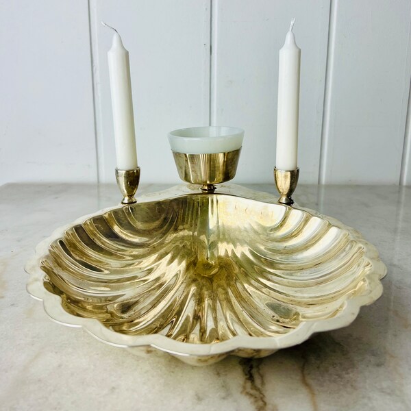 Plat antique Rogers plaqué argent avec bougeoirs, en forme de coquillage, pour servir, fruits de mer, crustacés, côtier, décoration de maison de plage de cottage, cadeau
