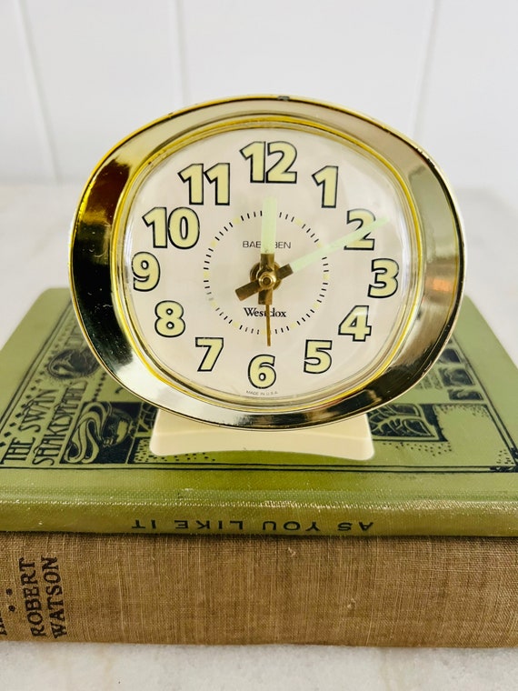 Vintage (1980s) Westclox Baby Ben Clock, With Brass Trim, White