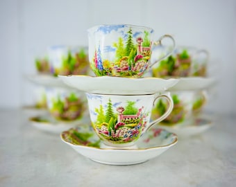 Antiche tazze da tè e piattini Royal Albert Kentish Rockery degli anni '30, set di 12+ Bone China, realizzate in Inghilterra, stoviglie vintage, regalo