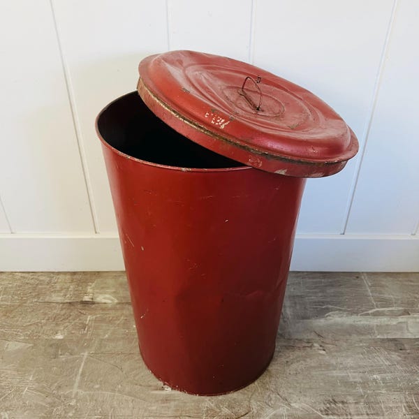 Antique Galvanized Storage Tin with Fitted Lid, Large 19th Century Farmhouse Container, Primitive Metal Grain Bin, 22 Inch