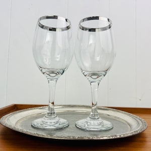 Vintage Silver Rim Wine Glass pair, silver overlay bar glass, for vintage glassware, gift  for Bridesmaid, Best Man, wedding gift