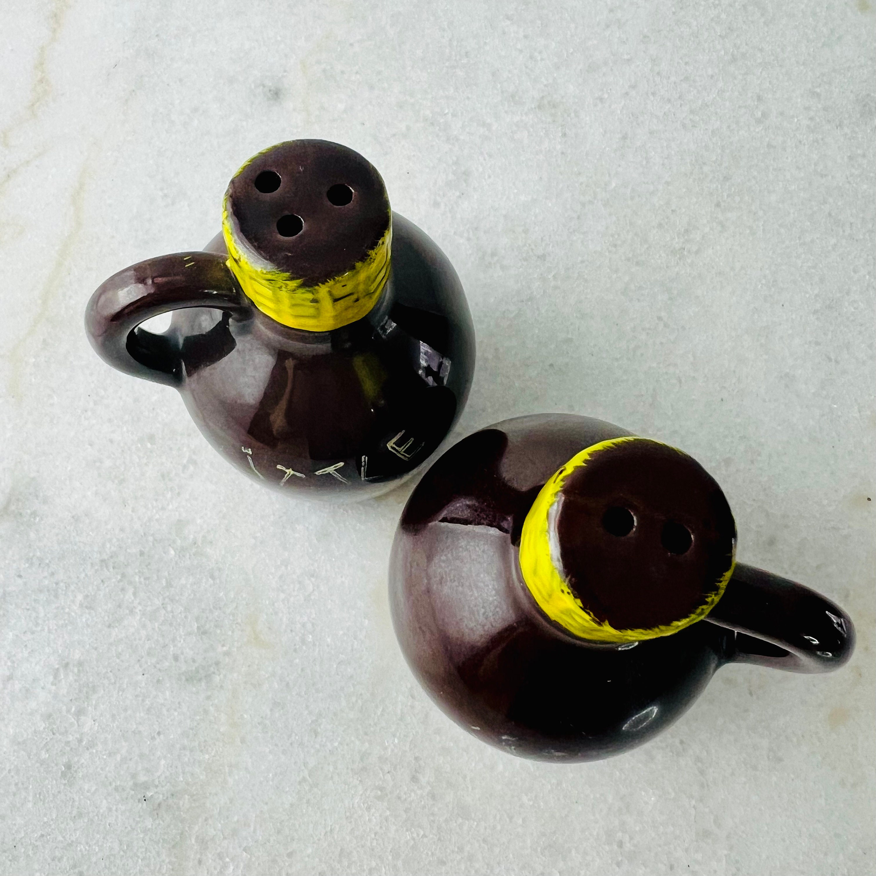 Vintage Little Brown Jug Salt and Pepper Shakers, Ceramic