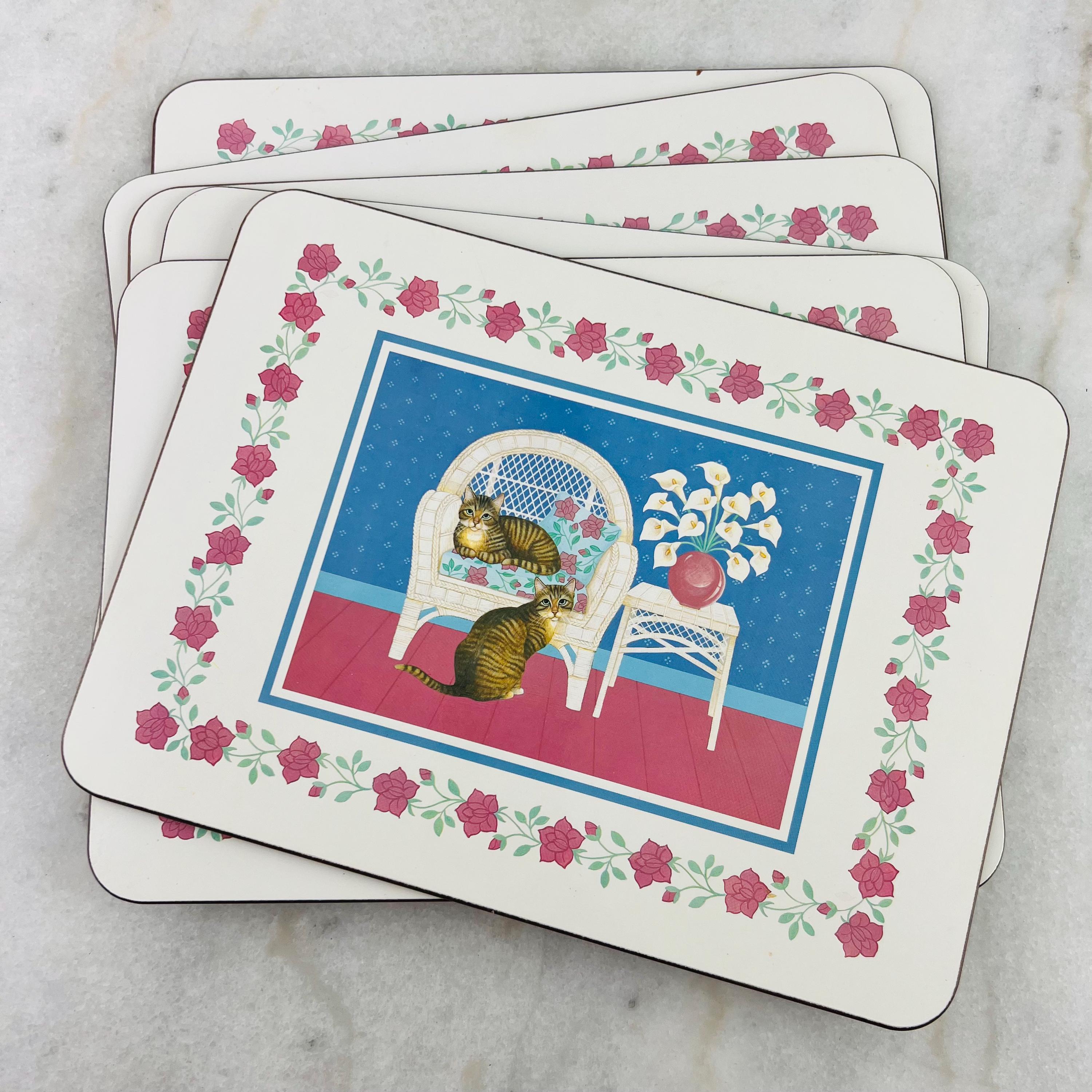 Vintage Jason Products Placemats, Set of 6, Cats With Chairs, Cork