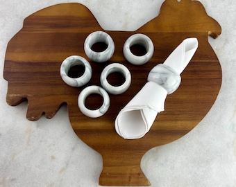 Anillos para servilletas de mármol natural vintage, juego de 6, decoración de mesa en blanco y gris