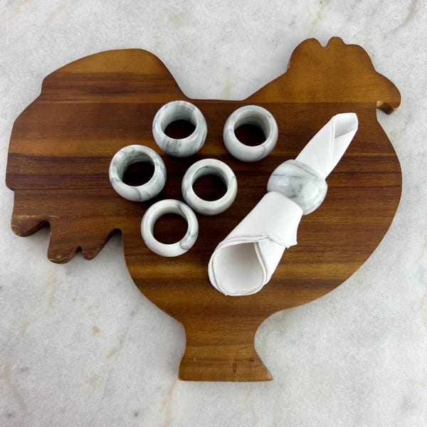Anillos para servilletas de mármol natural vintage, juego de 6, decoración de mesa en blanco y gris