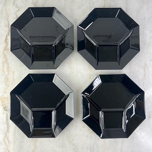 Vintage Arcoroc Octime Black Glass Divided Plate: French Deco Fondue Dinnerware