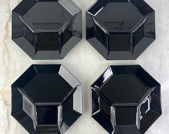 Vintage Arcoroc Octime Black Glass Divided Plate: French Deco Fondue Dinnerware
