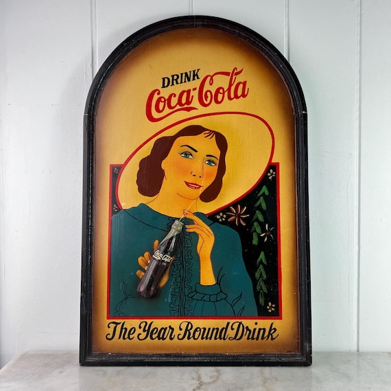 Antique Coca Cola Sign, Hand Painted 1920s Slogan Drink Coca-cola