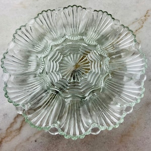 Vintage Anchor Hocking Egg Plate, Egg and Relish Tray, Deviled Egg Tray, Pressed Depression Glass Serving Platter, 896, housewarming gift