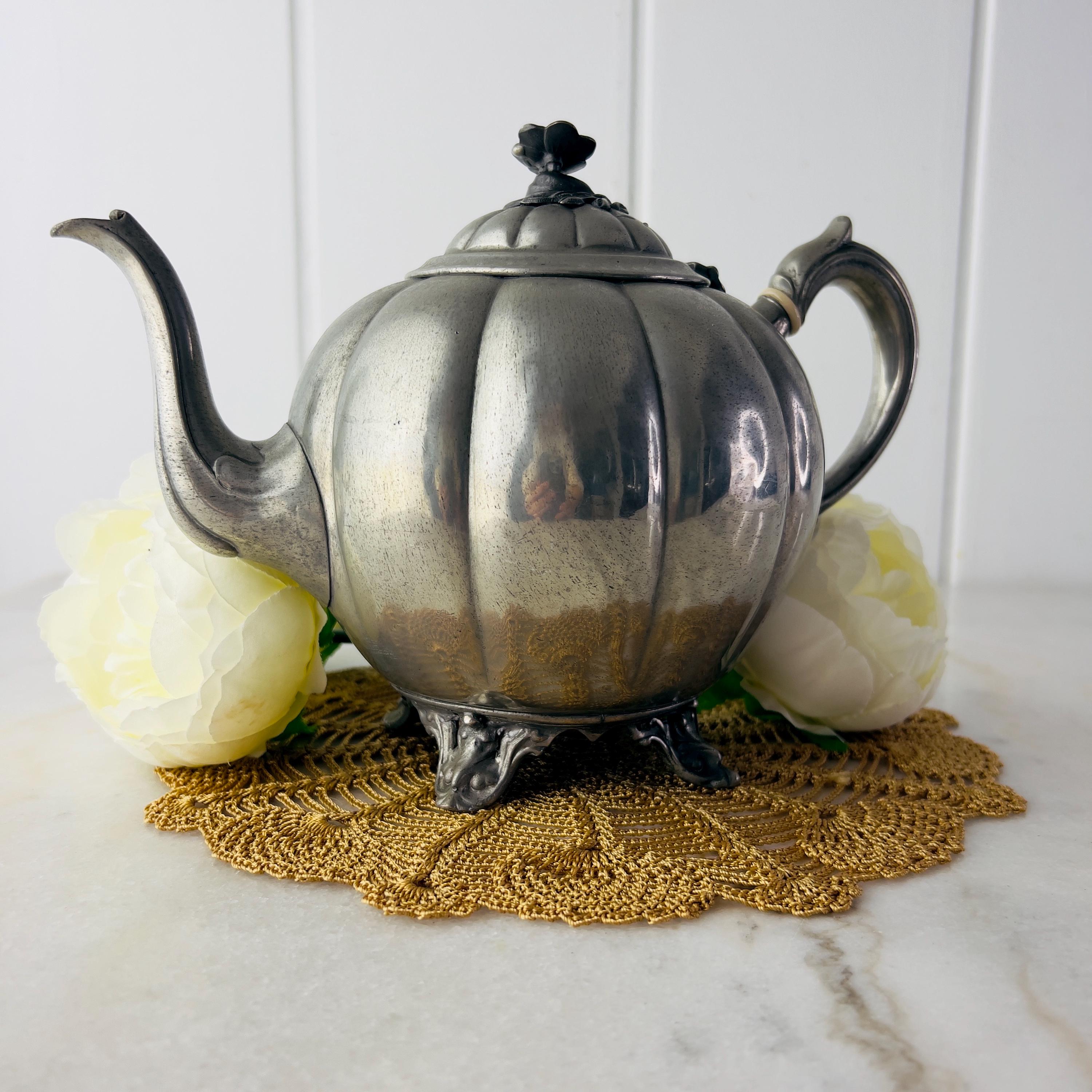 Antique 1870s Pewter Teapot, by Shaw & Fisher, Sheffield England