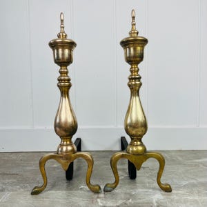 Vintage Brass Fireplace Andirons Log Holder for Fireplace Decor aka Firedogs Fireplace Accessory Firewood Holder Antique Hearth Home Decor