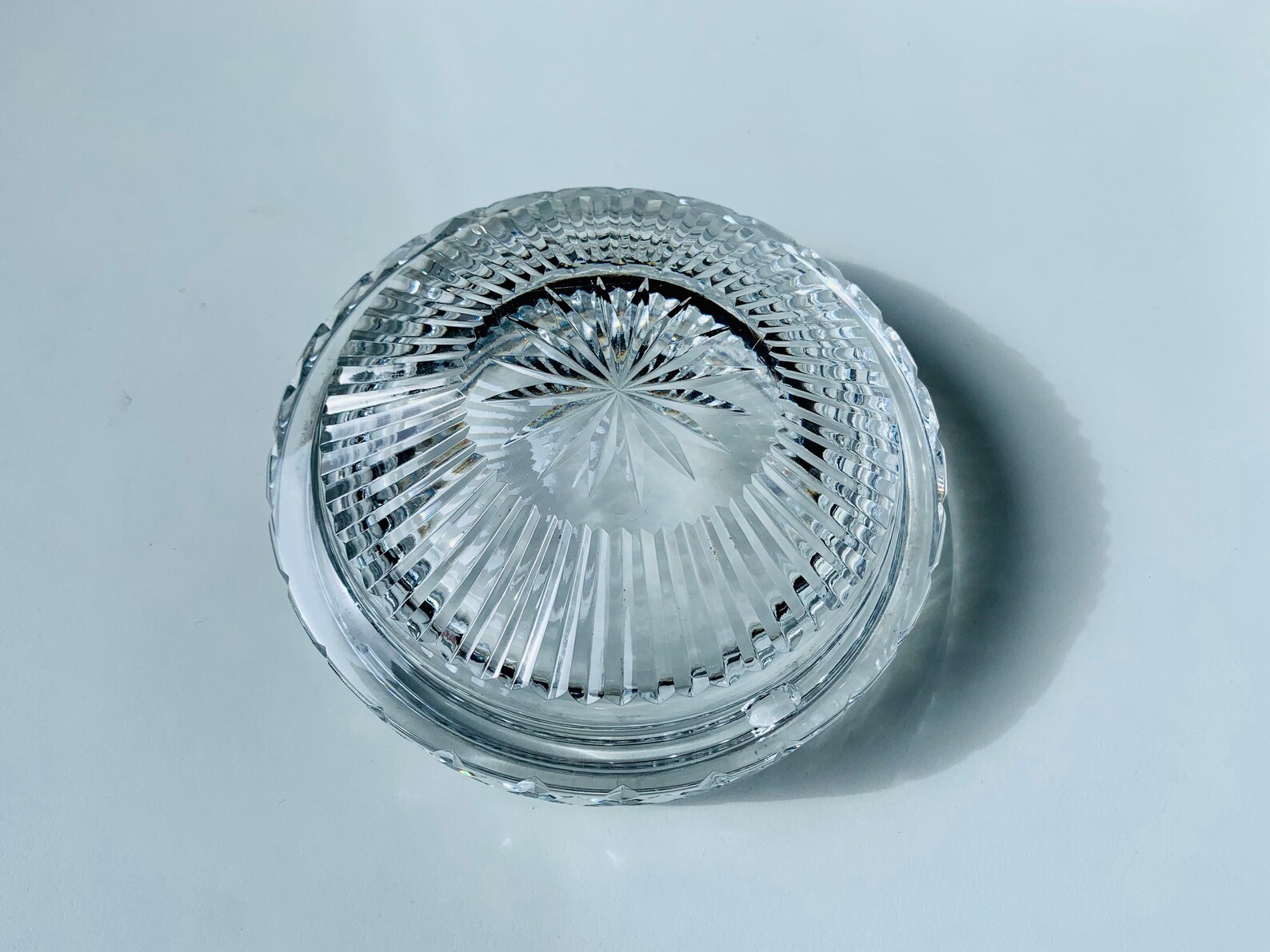 Vintage Art Deco Glass Ashtray Heavy Cut Glass Round Ashtray Etsy