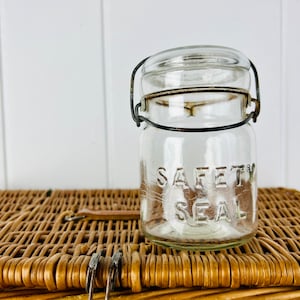 Vintage (1910s) Safety Seal Fruit Canning Jar 1 Pint Wire Bail lid, Embossed, antique Consumers Glass Made in Canada, farmhouse kitchen