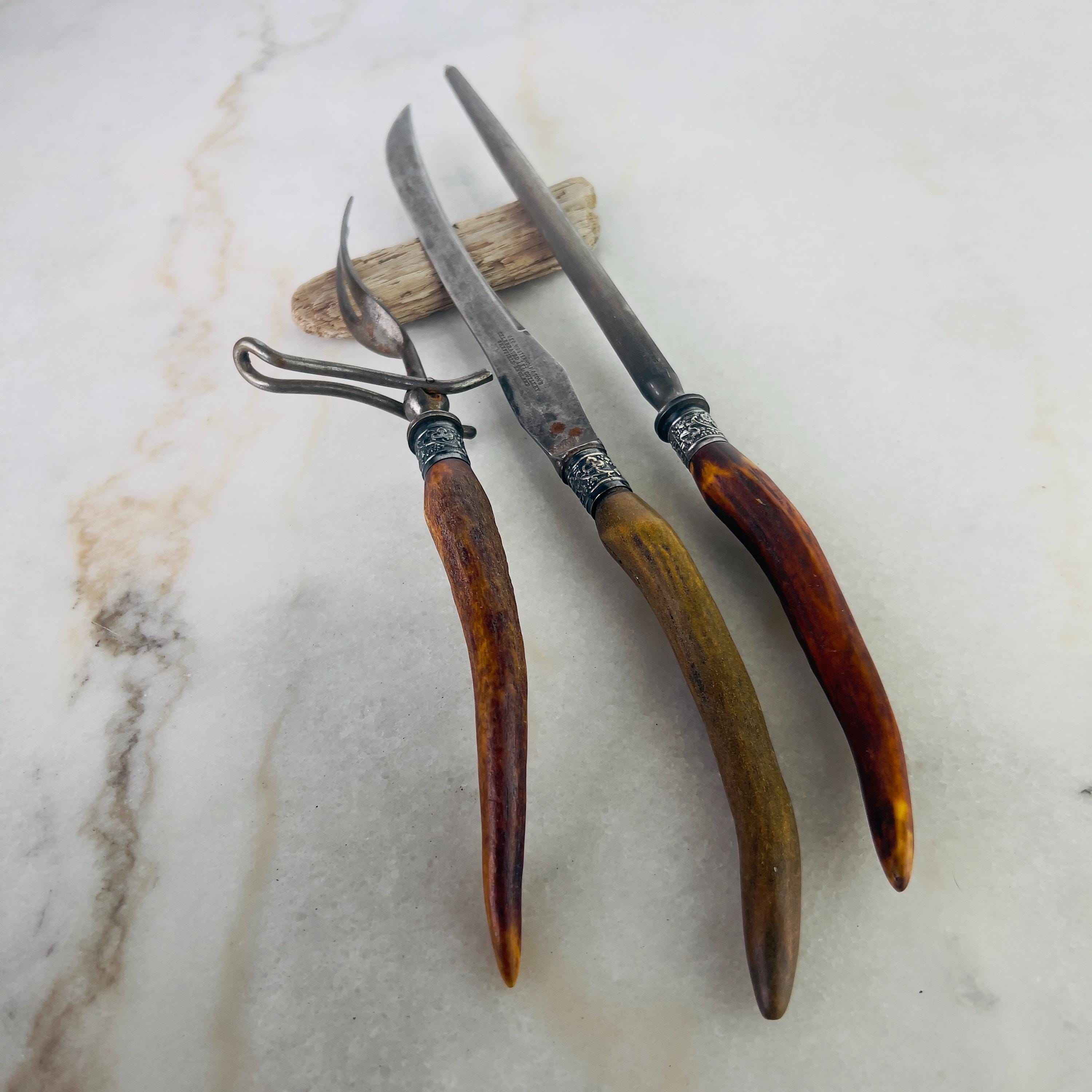 RARE Antique George Wostenholm & Son Antler Stag Handle Carving