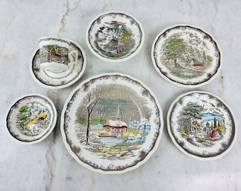 Vintage Shakespeare's Sonnets Dinnerware Set, Kensington Brown Ironstone, 94 Pcs