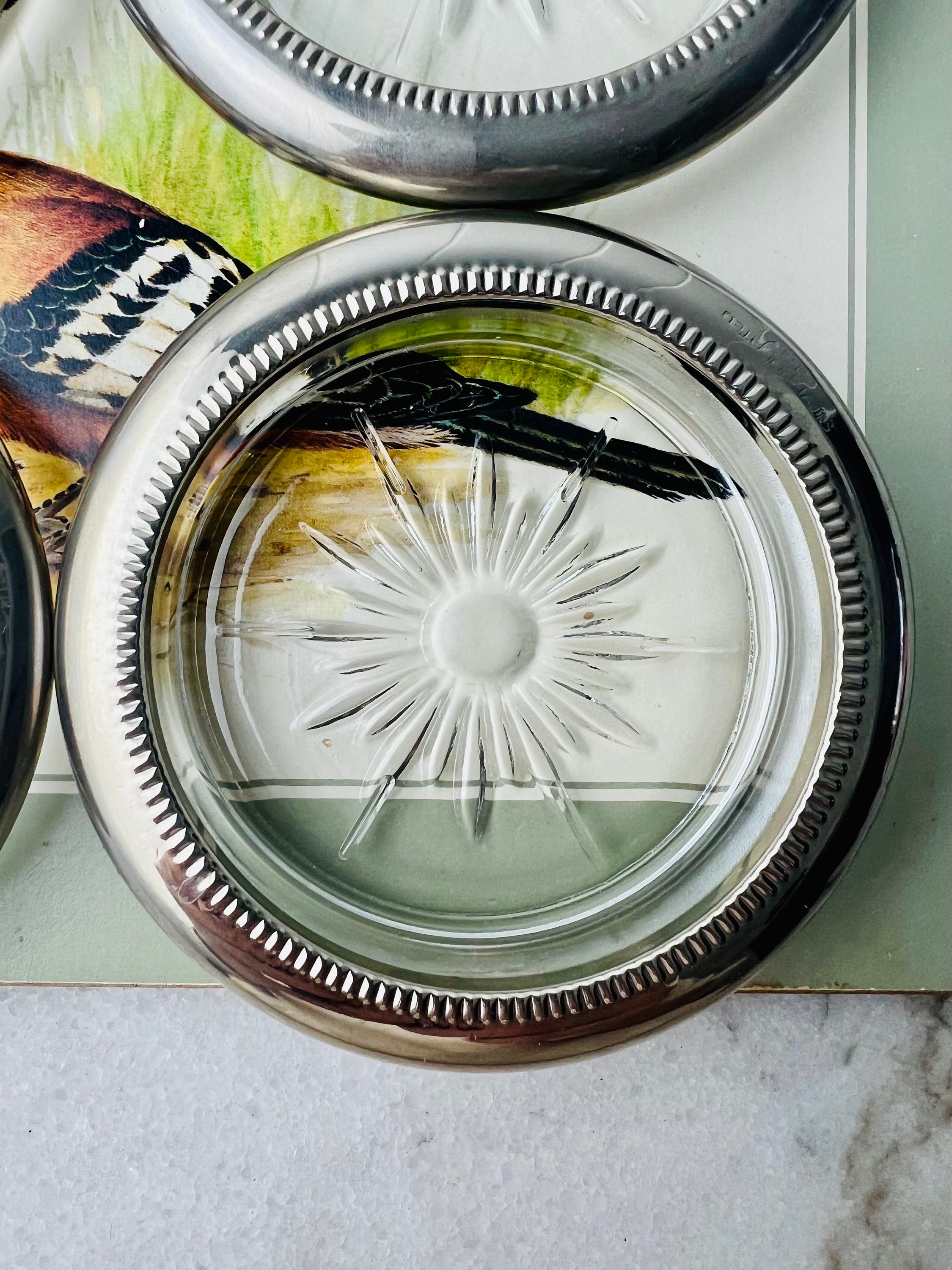 Vintage Silverplate Glass Coasters, Set of 4, Made in Italy
