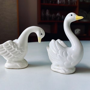 Antique Ceramic Swan Figurines, Late 1800s Pottery Swan, Made in England Antique Swan Sculptures, Farm Decor, Rustic Decor, Swan Ornaments