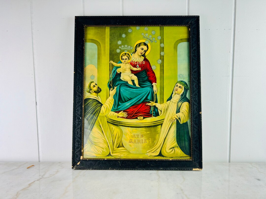 Antique Madonna of the Rosary Art Print, Framed Religious Decor (23x19 ...