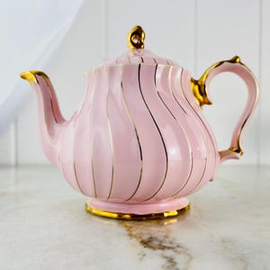 RARE Vintage 1940er Jahre Sadler Pink und Gold Swirl Teekanne, Wahl der Braut, englische Teekanne, 4 + Tassen, Sammler Brautparty Hochzeitsgeschenk