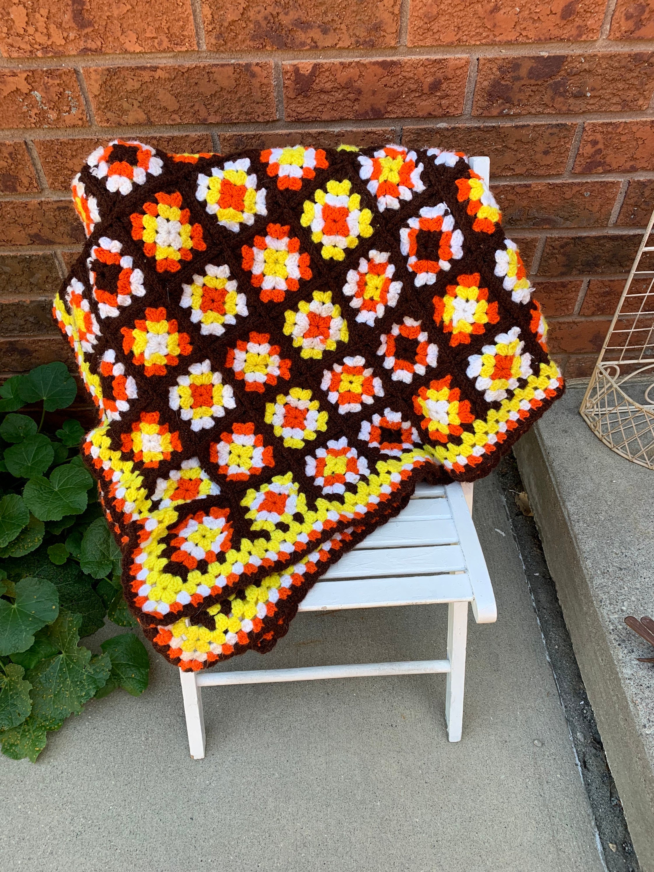 Vintage Crochet Blanket, Hand Made Classic Block Pattern 60s-70s