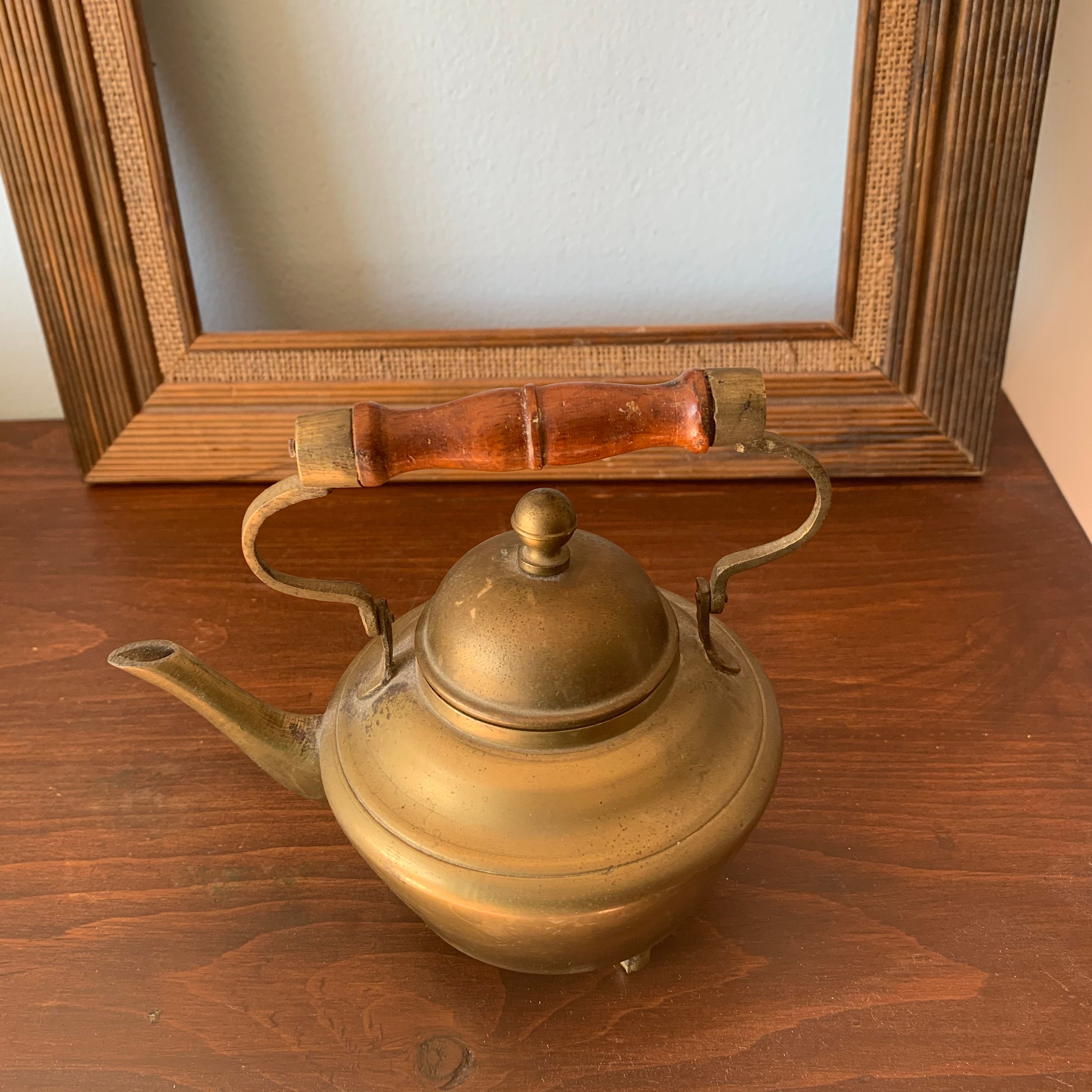 Brass Teapot Handmade Tea Pot with Wooden Handle Made in Etsy