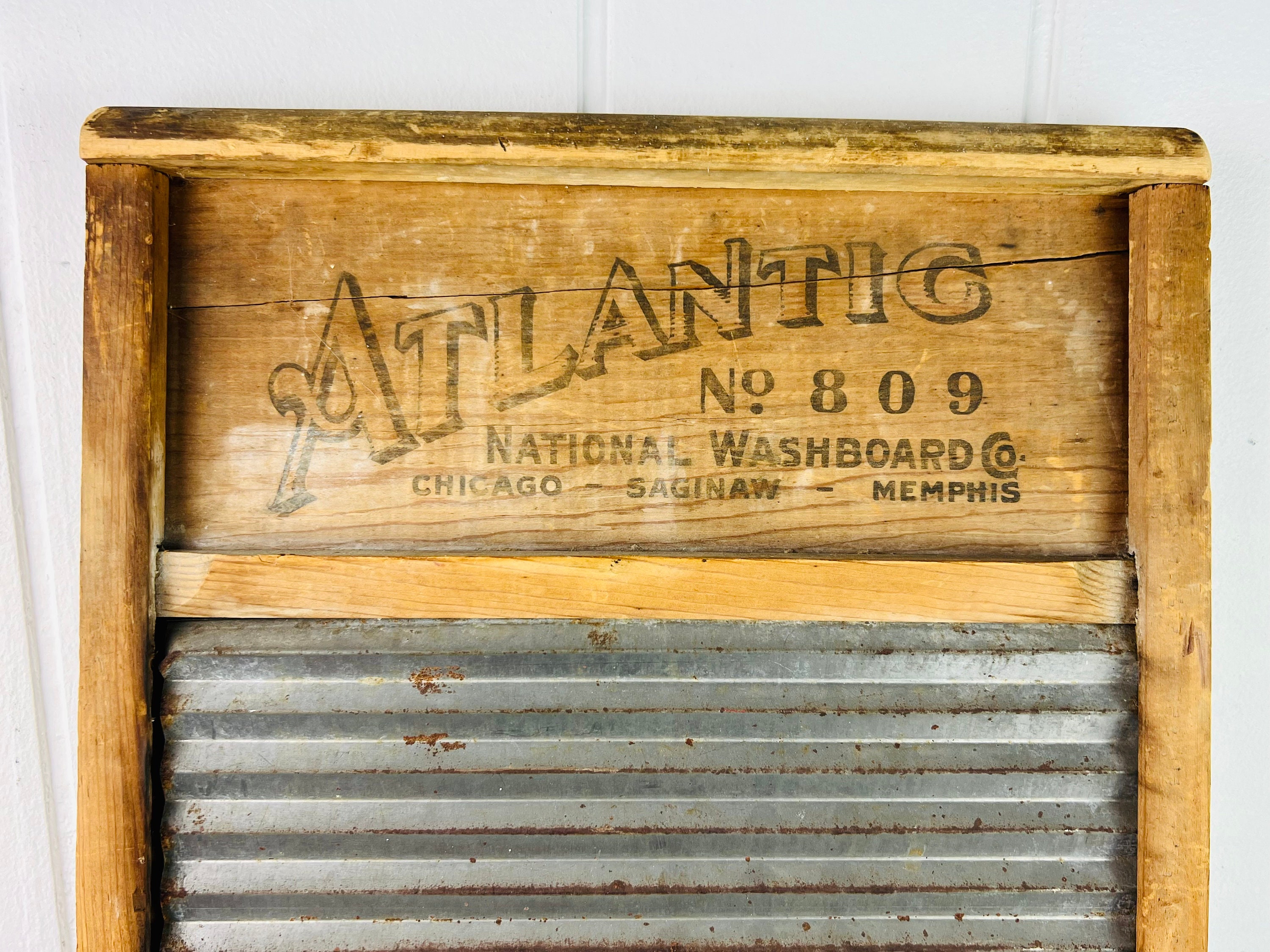 Antique Washboard, No. 809 Atlantic National Washboard, Musical wood, steel, for wall hanging, laundry room, rustic decor, collectible, gift