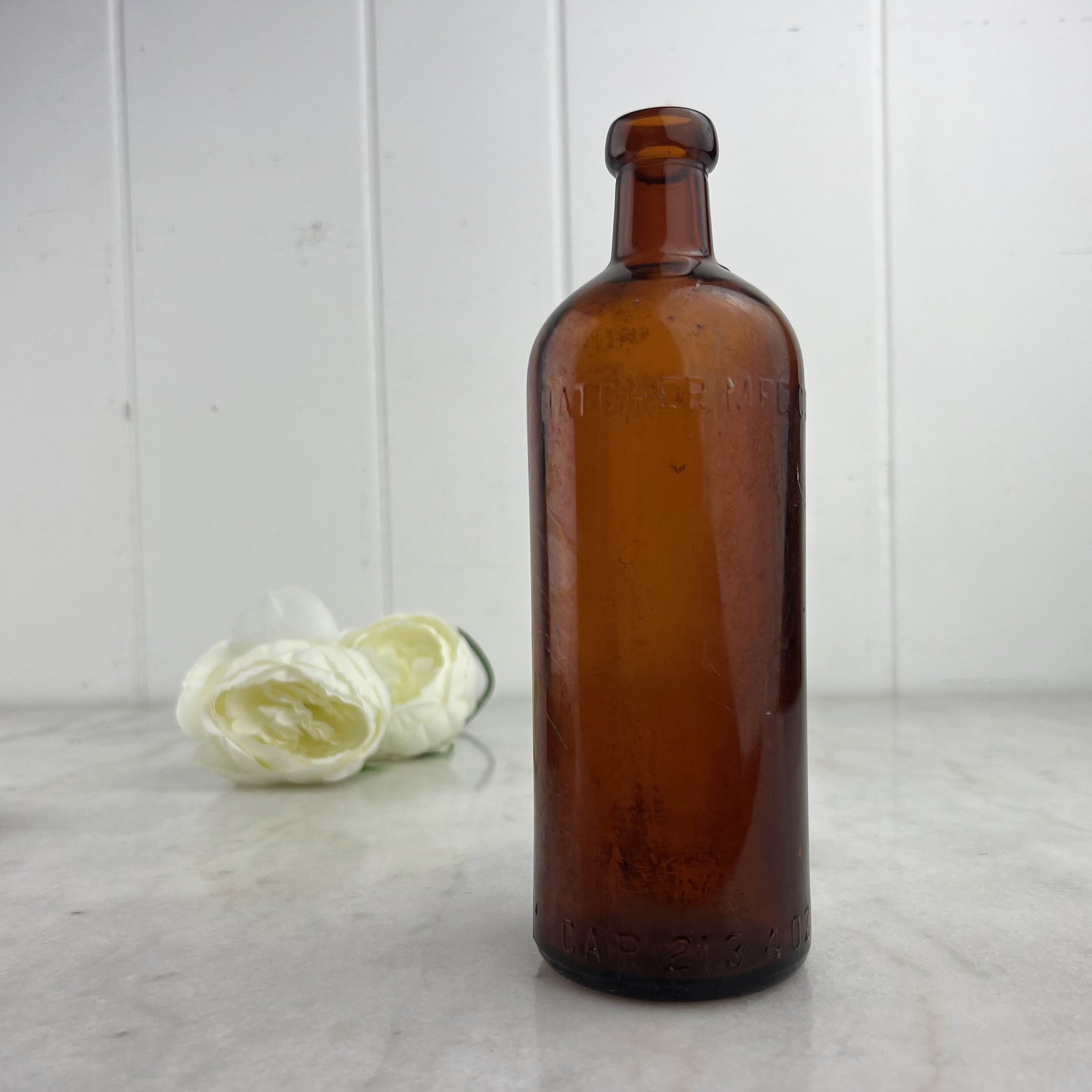 Antique 1915 Hatcher Mfg Co. Amber Medicine Bottle, 9