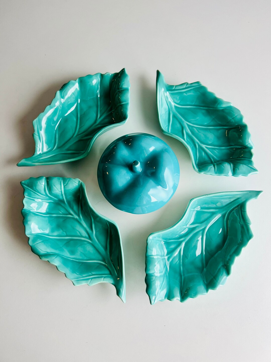 amazing-hoenig-snack-dish-set-5-pieces-4-blue-leaf-shaped-etsy-uk