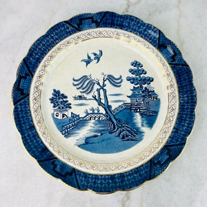 Rare Antique Booths Real Old Willow Platter, 14” large round blue transferware, Made in England, for farmhouse wall decor