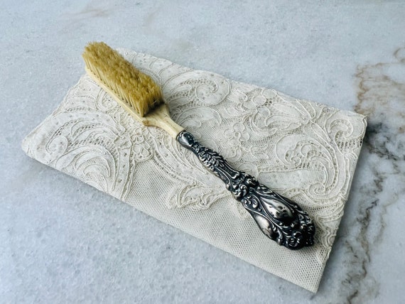 Antique French Sterling Silver Hairbrush, Art Deco, Ivory  display picture 1