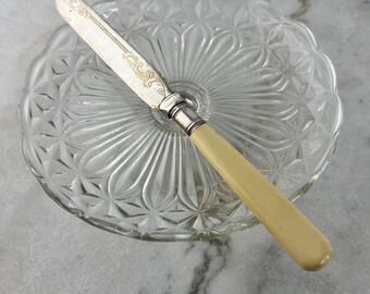 Cuchillo para pastel de plata antigua: Laureles en relieve, vajilla de boda EPNS